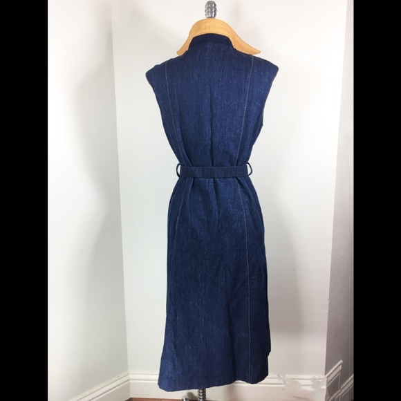 Karen Silton Dress denim leather trim Sz. 9/10 - Picture 4 of 9